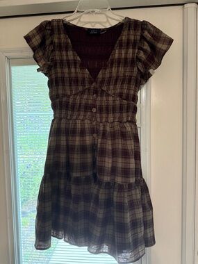 Vici Brown Plaid Button-Front Mini Dress